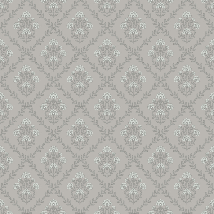 Floral Trellis wallpaper features a soft, vintage-inspired trellis pattern with delicate blush pink and sage green florals on a warm beige background.