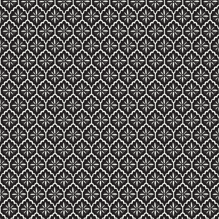 Scallop Tile wallpaper features a refined geometric tile pattern with scalloped edges in olive green and taupe on a soft beige background, for a classic yet modern look.