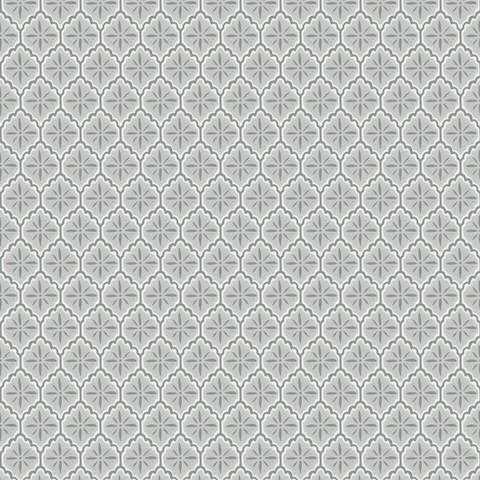 Scallop Tile wallpaper features a refined geometric tile pattern with scalloped edges in olive green and taupe on a soft beige background, for a classic yet modern look.