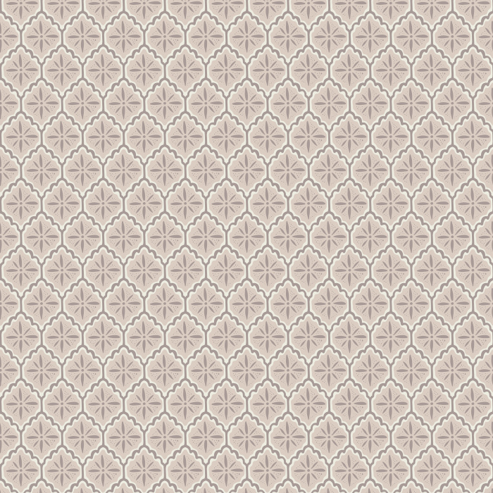 Scallop Tile wallpaper features a refined geometric tile pattern with scalloped edges in olive green and taupe on a soft beige background, for a classic yet modern look.