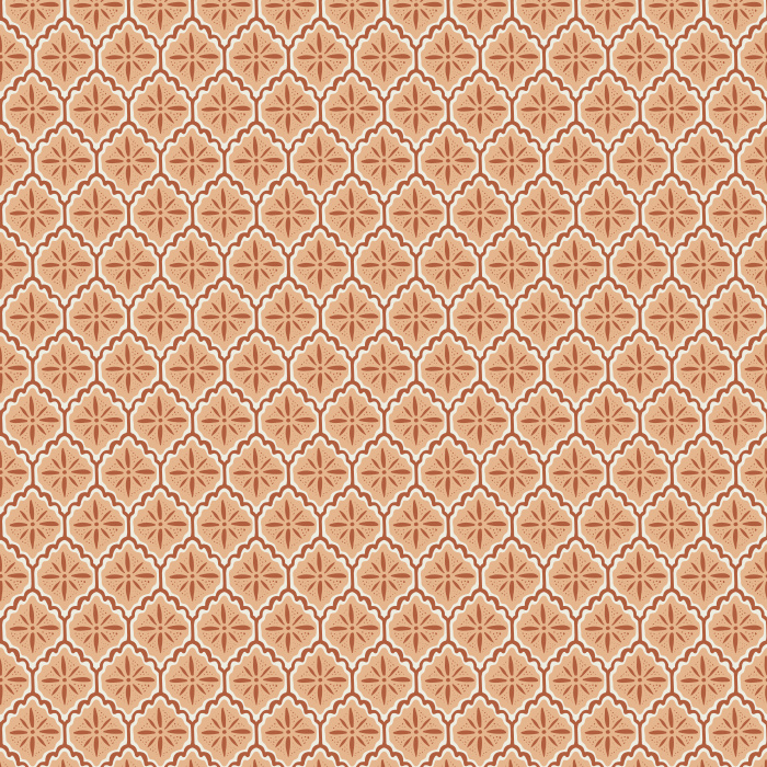 Scallop Tile wallpaper features a refined geometric tile pattern with scalloped edges in olive green and taupe on a soft beige background, for a classic yet modern look.