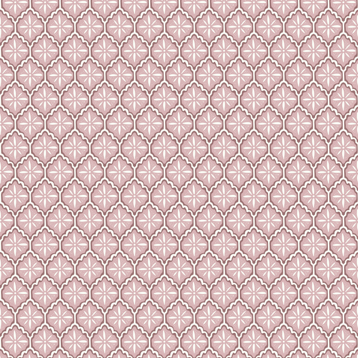 Scallop Tile wallpaper features a refined geometric tile pattern with scalloped edges in olive green and taupe on a soft beige background, for a classic yet modern look.