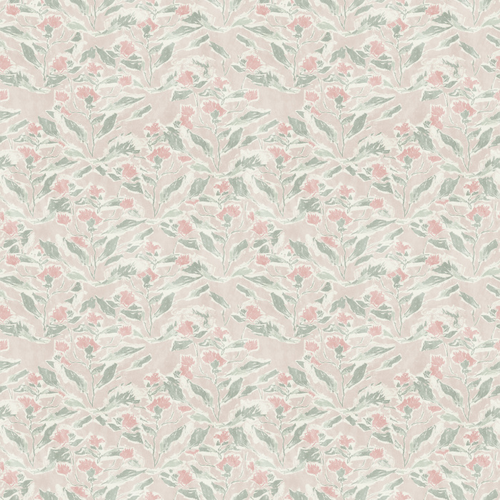 Crayon Flowers wallpaper showcases a charming hand-drawn floral pattern in pastel pinks, sage greens, and soft neutrals for a whimsical, artistic touch.