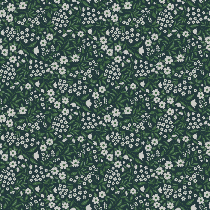 Summer Gardenia wallpaper features a lush, vintage-inspired botanical print with white gardenias and leafy green vines on a rich emerald background.