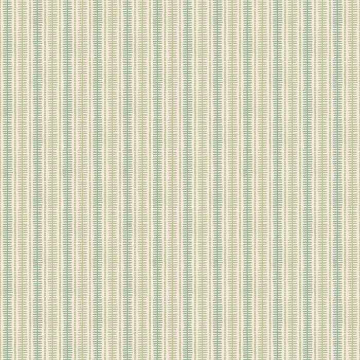 Chloe Stripe wallpaper features elegant, narrow vertical stripes in soft sage green and cream, offering a fresh, timeless look for traditional or modern interiors.