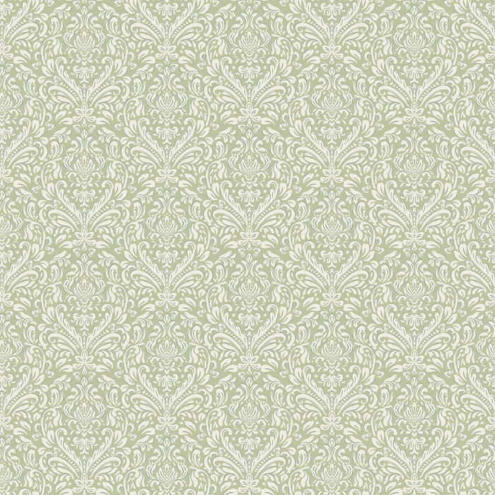 Handmade Damask wallpaper features a timeless, hand-drawn damask motif in soft gray on a warm cream background, offering elegant texture and sophistication.