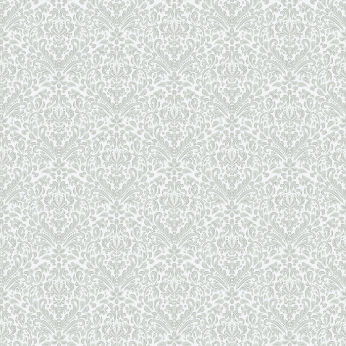 Handmade Damask wallpaper features a timeless, hand-drawn damask motif in soft gray on a warm cream background, offering elegant texture and sophistication.