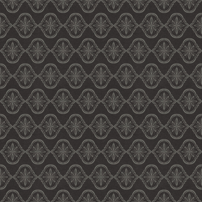 Botanique Royale wallpaper features an elegant medallion pattern with delicate botanical motifs in muted blue-gray and soft slate.