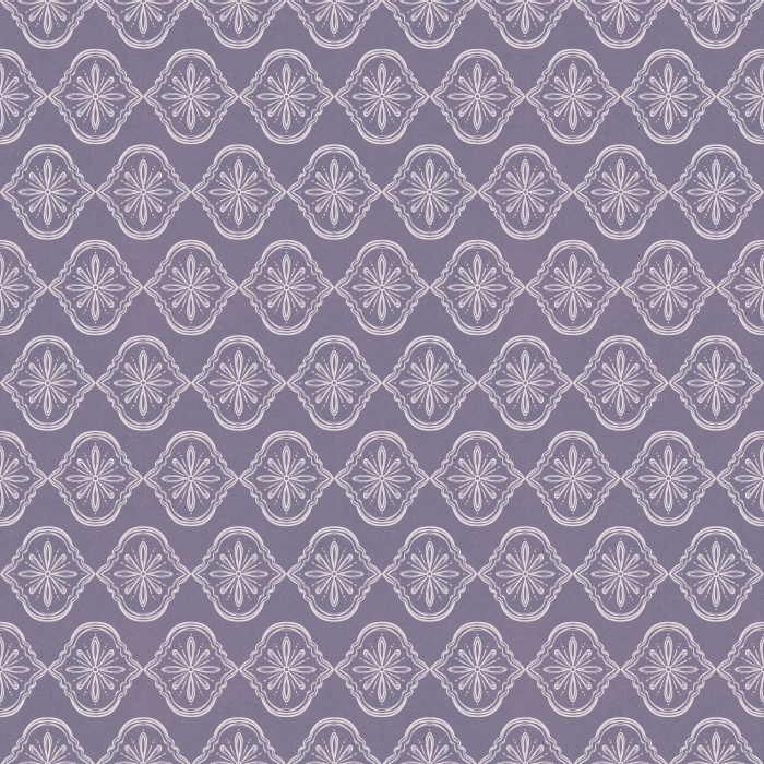 Botanique Royale wallpaper features an elegant medallion pattern with delicate botanical motifs in muted blue-gray and soft slate.