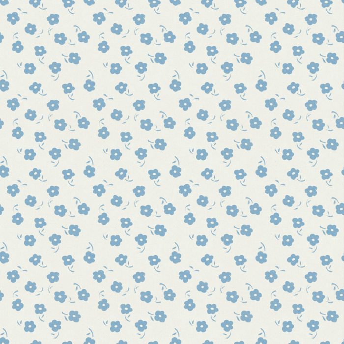 Full Bloom wallpaper features a playful, ditsy floral pattern with cream blossoms on a muted sage green background for a fresh cottage look.