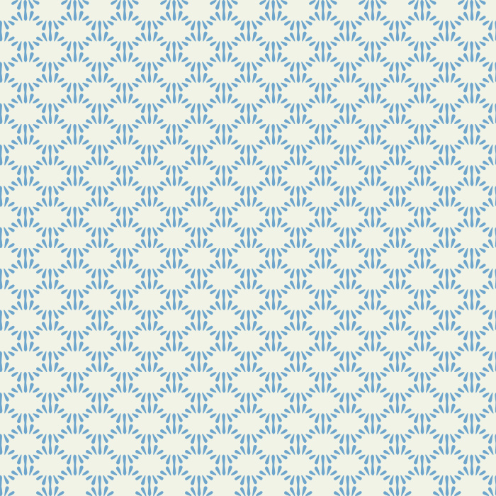 Dashed Geo wallpaper features a modern geometric pattern with deep blue dashes forming medallions on a soft blue-gray background.