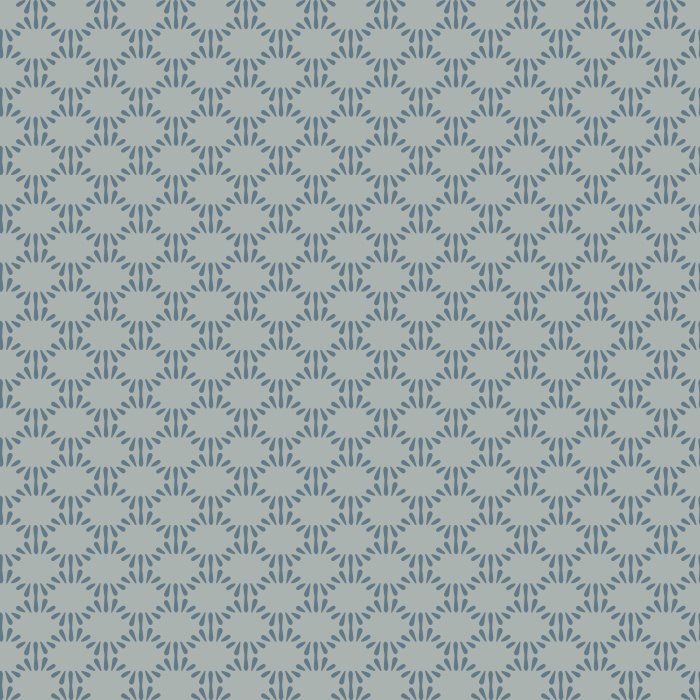 Dashed Geo wallpaper features a modern geometric pattern with deep blue dashes forming medallions on a soft blue-gray background.