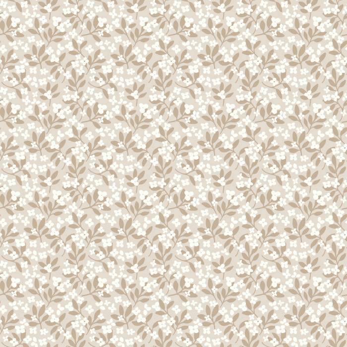 Itsy Garden Florals wallpaper features soft pink blossoms with green leaves on a pale background for a fresh, cottage-inspired look.