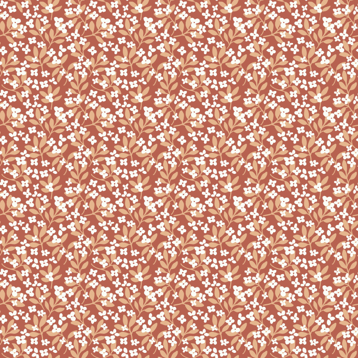 Itsy Garden Florals wallpaper features soft pink blossoms with green leaves on a pale background for a fresh, cottage-inspired look.