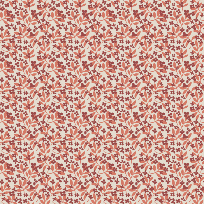 Itsy Garden Florals wallpaper features soft pink blossoms with green leaves on a pale background for a fresh, cottage-inspired look.