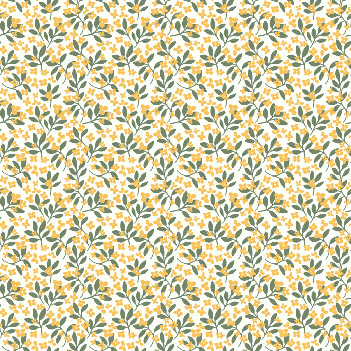 Itsy Garden Florals wallpaper features soft pink blossoms with green leaves on a pale background for a fresh, cottage-inspired look.