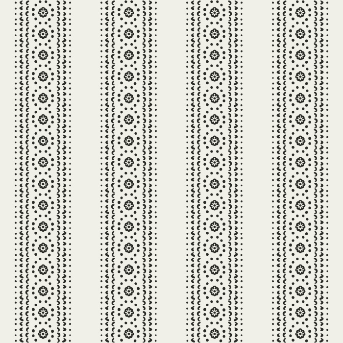 Doodle Stripe wallpaper features playful vertical dotted and floral motifs in sage green on a light cream background for timeless style.