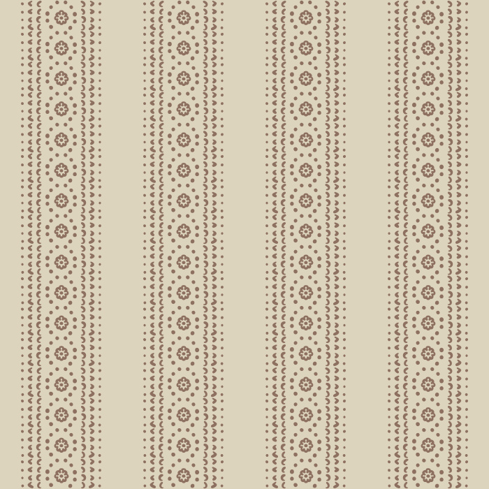 Doodle Stripe wallpaper features playful vertical dotted and floral motifs in sage green on a light cream background for timeless style.