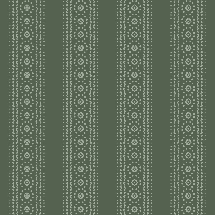 Doodle Stripe wallpaper features playful vertical dotted and floral motifs in sage green on a light cream background for timeless style.