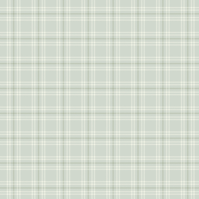 Laurel Plaid wallpaper features a timeless plaid pattern in soft sage green and cream for a cozy yet refined backdrop.