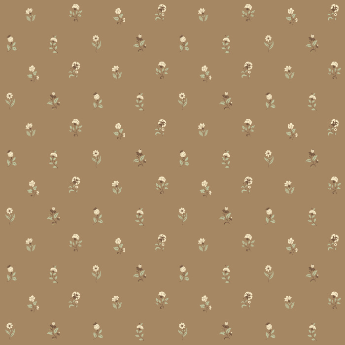 Mini Blooms wallpaper features soft pink flowers and green leaves on a deep navy background for a sweet yet sophisticated look.