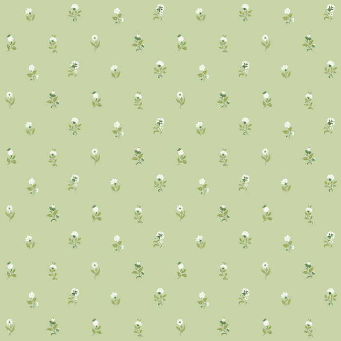 Mini Blooms wallpaper features soft pink flowers and green leaves on a deep navy background for a sweet yet sophisticated look.