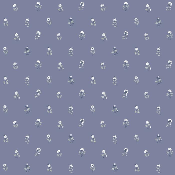 Mini Blooms wallpaper features soft pink flowers and green leaves on a deep navy background for a sweet yet sophisticated look.