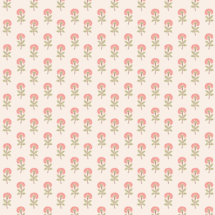 Vintage-inspired floral wallpaper with carved-style pink blooms, ideal for kids’ rooms, nurseries, and cozy cottage spaces.