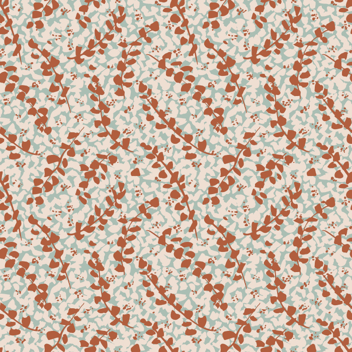 Rust-red leaf wallpaper with a flowing, nature-inspired pattern, ideal for bedrooms, living rooms, and cozy interiors.