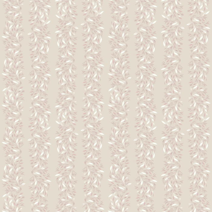 Vertical floral stripe wallpaper in soft taupe on cream, adding timeless elegance to bedrooms, dining rooms, or hallways.
