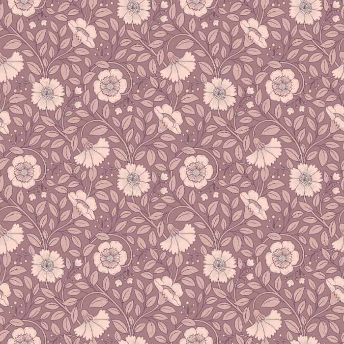 Make a bold statement with our Floral Reverie wallpaper, featuring pink blossoms and golden vines on a rich navy background.