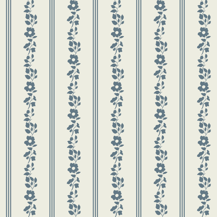 Refresh your walls with our Climbing Stripe wallpaper, featuring vertical stripes with climbing blue floral vines on cream.