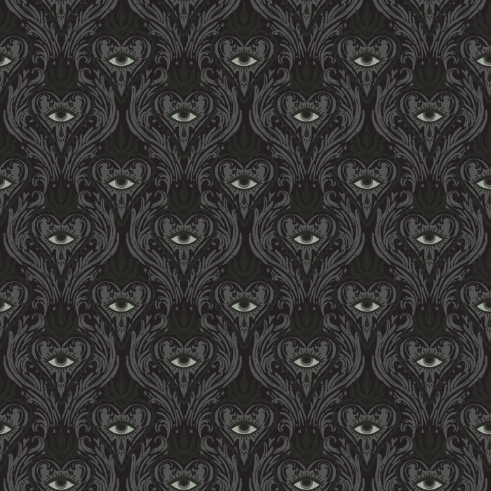 Add mystery and intrigue with our Occult Eyes wallpaper, a dark teal mystical eye pattern perfect for bold, dramatic interiors.