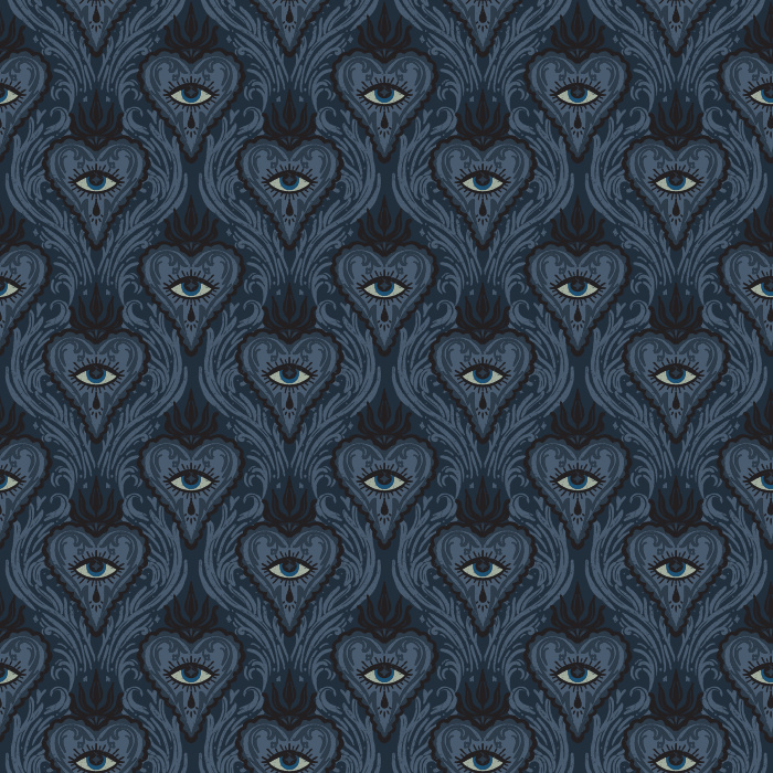 Add mystery and intrigue with our Occult Eyes wallpaper, a dark teal mystical eye pattern perfect for bold, dramatic interiors.
