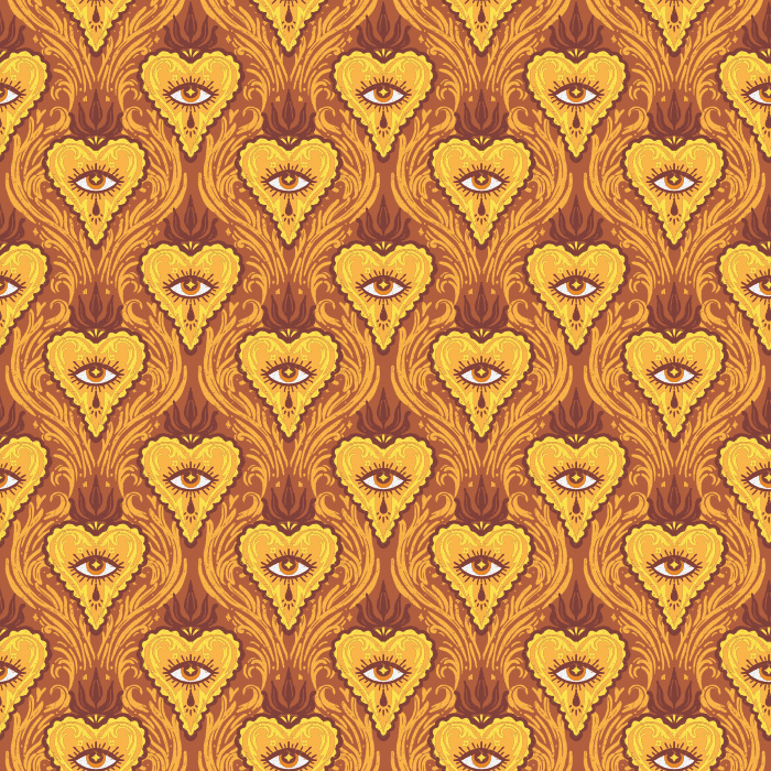 Add mystery and intrigue with our Occult Eyes wallpaper, a dark teal mystical eye pattern perfect for bold, dramatic interiors.