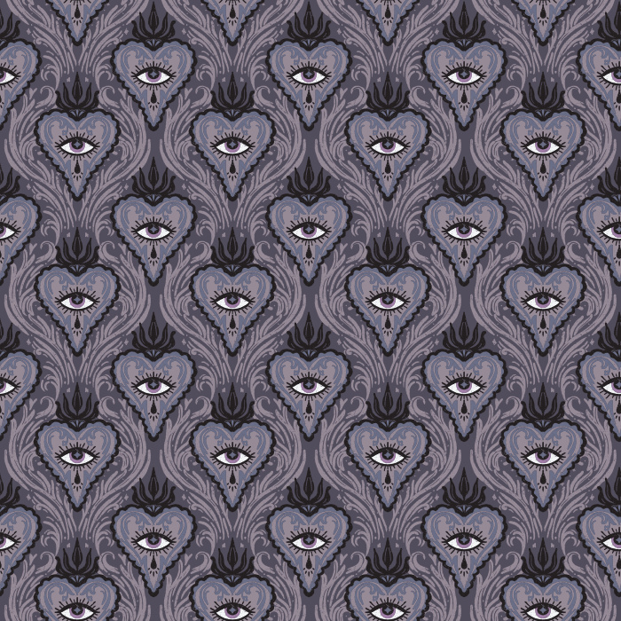 Add mystery and intrigue with our Occult Eyes wallpaper, a dark teal mystical eye pattern perfect for bold, dramatic interiors.