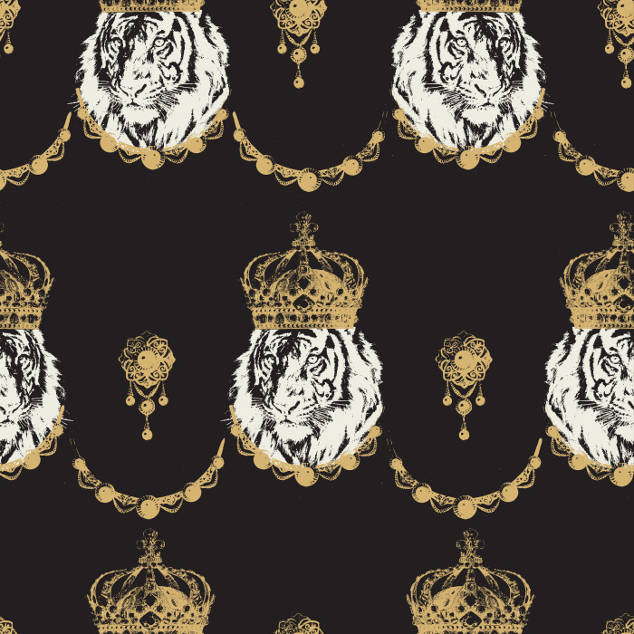 Make a royal statement with our Crowned Tiger wallpaper, featuring majestic white tigers with golden crowns on a dark background.