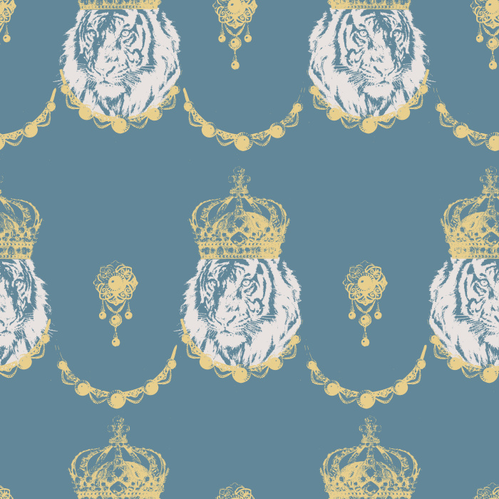 Make a royal statement with our Crowned Tiger wallpaper, featuring majestic white tigers with golden crowns on a dark background.
