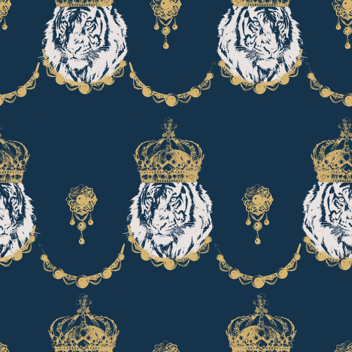 Make a royal statement with our Crowned Tiger wallpaper, featuring majestic white tigers with golden crowns on a dark background.