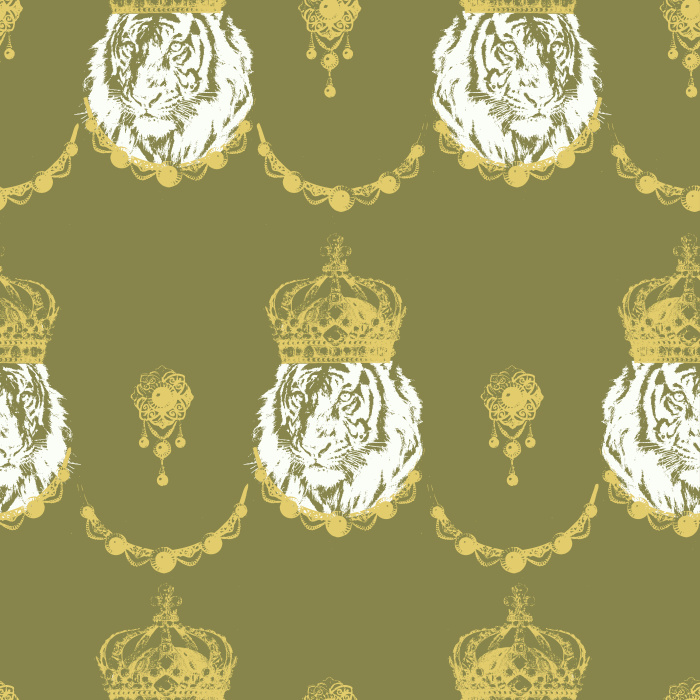 Make a royal statement with our Crowned Tiger wallpaper, featuring majestic white tigers with golden crowns on a dark background.