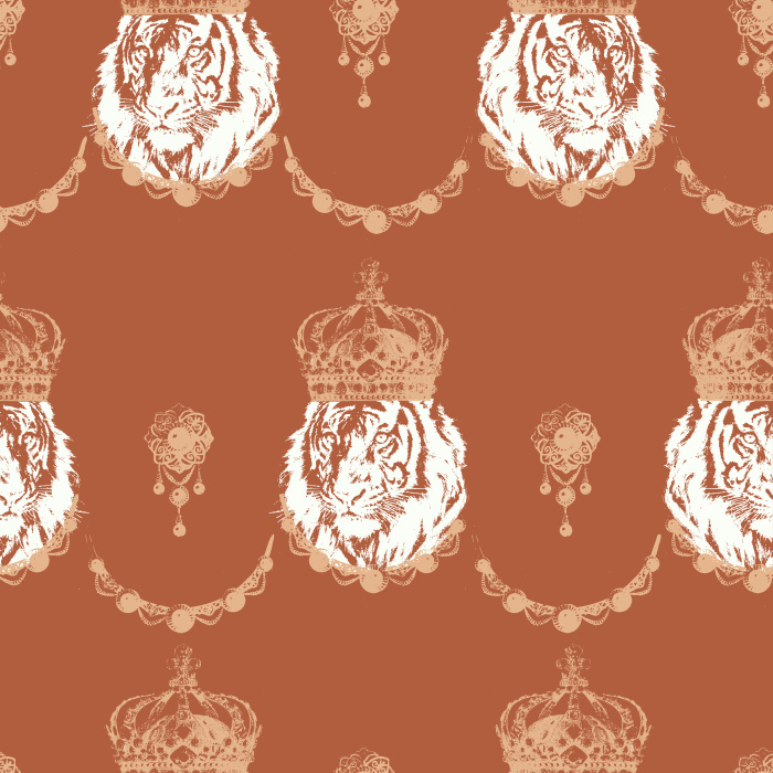 Make a royal statement with our Crowned Tiger wallpaper, featuring majestic white tigers with golden crowns on a dark background.