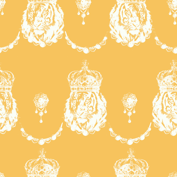 Make a royal statement with our Crowned Tiger wallpaper, featuring majestic white tigers with golden crowns on a dark background.