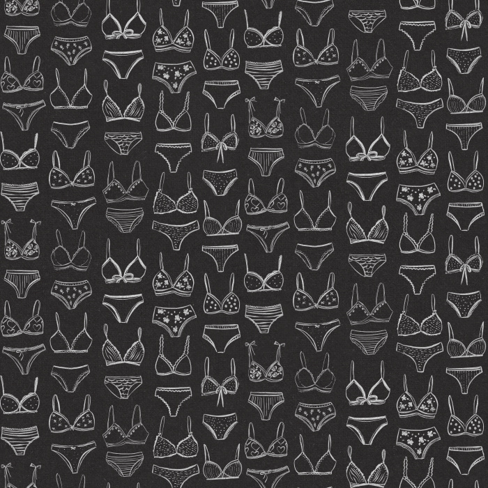 Add a playful touch with our Laced Comfort wallpaper, featuring blush pink lingerie line art on a pale background.