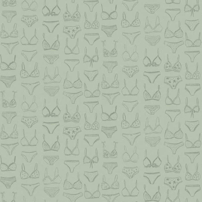 Add a playful touch with our Laced Comfort wallpaper, featuring blush pink lingerie line art on a pale background.