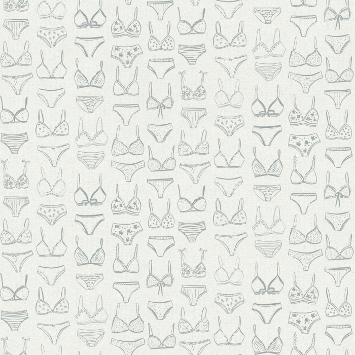 Add a playful touch with our Laced Comfort wallpaper, featuring blush pink lingerie line art on a pale background.