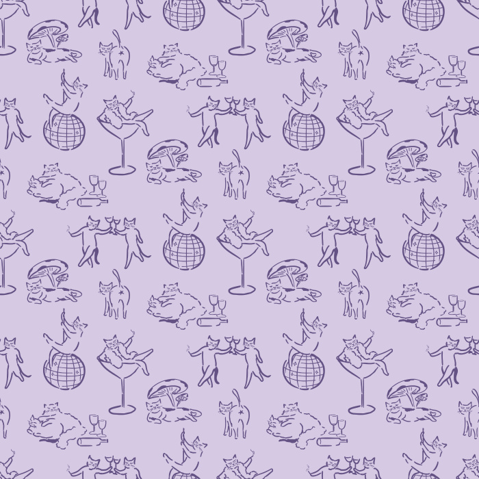 Add quirky charm with our Cat Debauchery wallpaper, featuring playful black-and-white line art cats in whimsical party scenes.