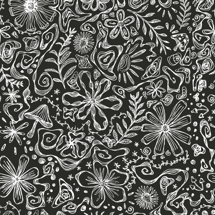 Bring eclectic artistry with our Cosmic Tangle wallpaper, a hand-drawn mix of florals, stars, mushrooms, and doodles on cream.