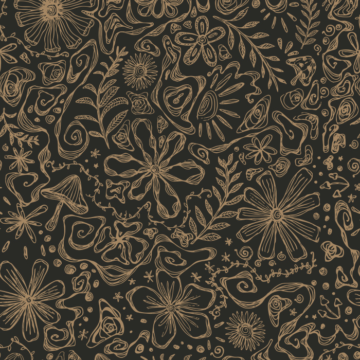 Bring eclectic artistry with our Cosmic Tangle wallpaper, a hand-drawn mix of florals, stars, mushrooms, and doodles on cream.