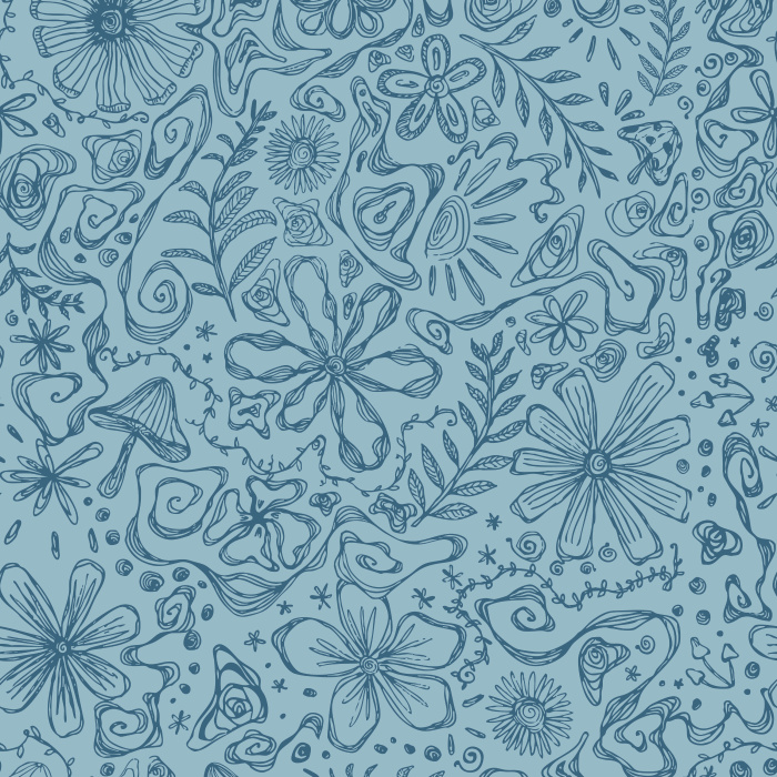 Bring eclectic artistry with our Cosmic Tangle wallpaper, a hand-drawn mix of florals, stars, mushrooms, and doodles on cream.