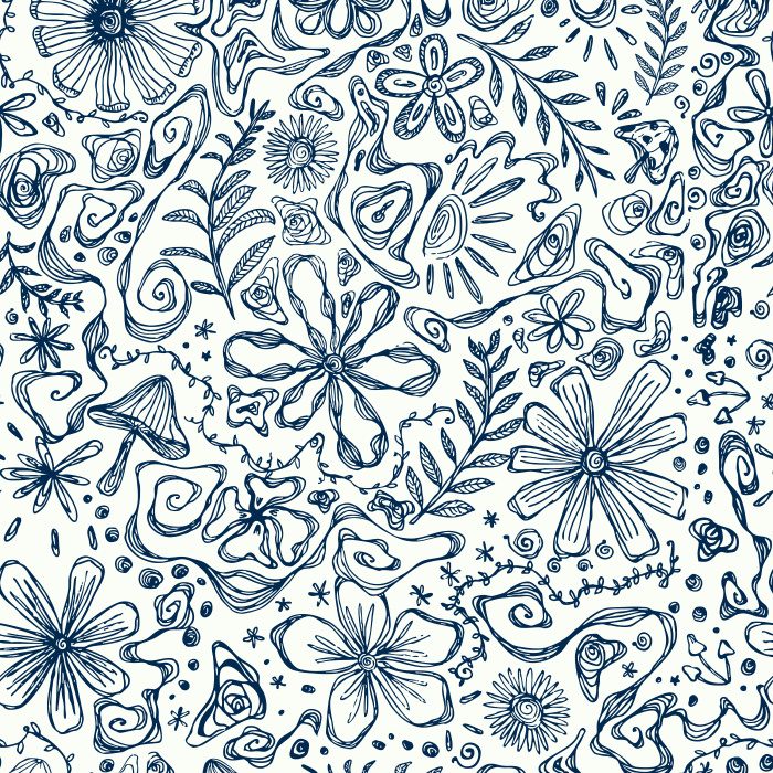 Bring eclectic artistry with our Cosmic Tangle wallpaper, a hand-drawn mix of florals, stars, mushrooms, and doodles on cream.